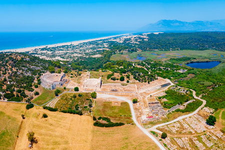 Patara aerial panoramic view. Patara was an ancient city and for a period the capital of Lycia. It is located on the coast near the Gelemis village in Antalya Province, Turkey.の写真素材