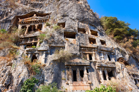 The Tomb of Amyntas or Fethiye Tomb is an ancient Lycian rock tomb at ancient Telmessos, in Lycia. Now it is in Fethiye city, Mugla Province, Turkey.の写真素材
