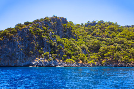 Aquarium Bay or Akvaryum koyu near Oludeniz village, district of Fethiye in Turkeyの写真素材