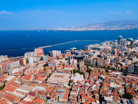 Hisar Mosque aerial panoramic view. Hisar Mosque or Hisar Camii is a historical Mosque in Izmir city in Turkey.の写真素材
