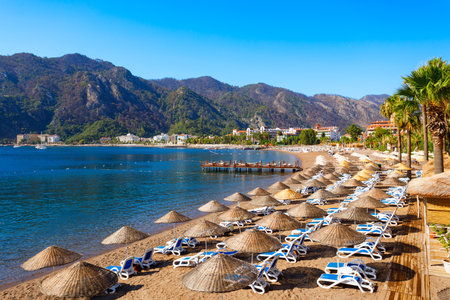 Icmeler main city beach. Icmeler is a town near Marmaris city in Mugla Province, Turkey.の写真素材