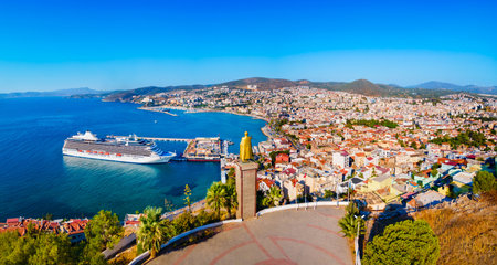 Kusadasi city and port aerial panoramic view. Kusadasi is located in Aydin Province, Turkey.の写真素材