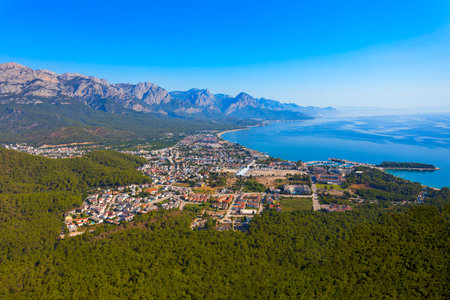 Kemer city aerial panoramic view. Kemer is a seaside resort town in Antalya Province in Turkey.の写真素材