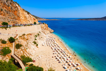 Kaputas Beach aerial panoramic view. Kaputas or Kaputash is a small beach between Kas and Kalkan in Antalya Province, Turkey.の写真素材