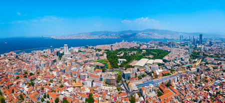 Izmir Kulturpark aerial panoramic view. Kulturpark is a public park in Izmir city on the west coast of Anatolia and capital of Izmir Province in Turkey.の写真素材