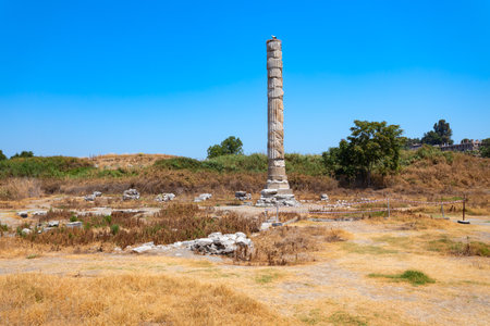 The Temple of Artemis or the Temple of Diana ruins at the Ephesus ancient greek city. Ephesus or Efes is located near Selcuk modern city in Izmir Province in Turkey.の写真素材