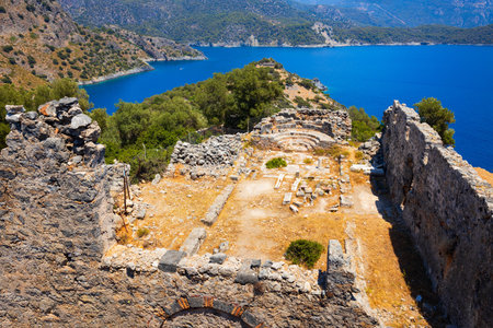 Greek church byzantine ruins at Gemiler or St. Nicholas Island near Oludeniz town in district of Fethiye in Turkeyの写真素材