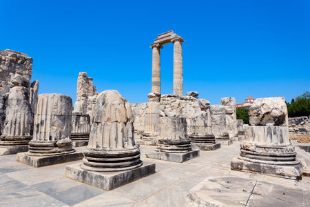The ruins of the Temple of Apollo at Didyma ancient greek city. Didyma is located in modern Didim city in Aydin Province, Turkey.の写真素材