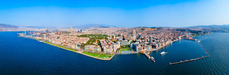 Cumhuriyet square aerial panoramic view in Izmir. Cumhuriyet square meaning Republic Square is one of the main urban squares of Izmir city in Turkey.の写真素材
