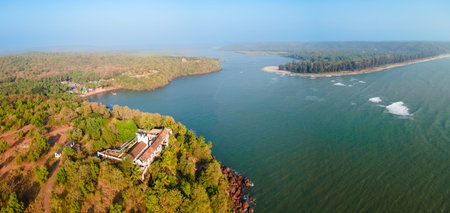 Fort Tiracol aerial panoramic view. Fort Tiracol is a portuguese fort near the village of Tiracol in the North Goa in India.の写真素材