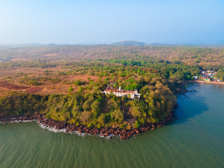 Fort Tiracol aerial panoramic view. Fort Tiracol is a portuguese fort near the village of Tiracol in the North Goa in India.の写真素材