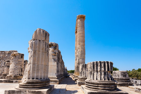 The ruins of the Temple of Apollo at Didyma ancient greek city. Didyma is located in modern Didim city in Aydin Province, Turkey.の写真素材