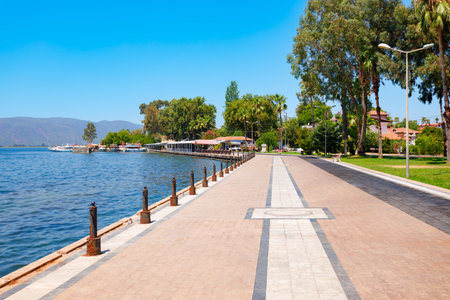 Embankment promenade at the Koycegiz lake in the Koycegiz town in Mugla Province in Turkeyの写真素材