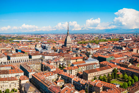 Turin city aerial panoramic view, Piedmont region of Italyの写真素材