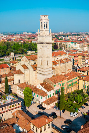 Verona Cathedral aerial panoramic view in Verona, Veneto region in Italyの写真素材