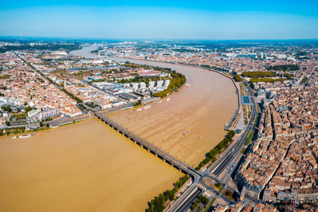 Bordeaux aerial panoramic view. Bordeaux is a port city on the Garonne river in Southwestern Franceの写真素材