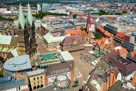 Bremen old town aerial panoramic view in Germanyの写真素材