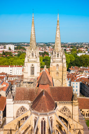 The Cathedral of Saint Mary or Our Lady of Bayonne aerial panoramic view, roman Catholic church in Bayonne town in Franceの写真素材