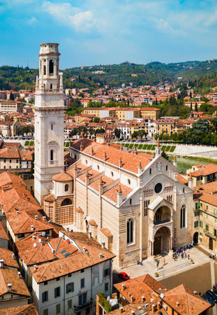 Verona Cathedral aerial panoramic view in Verona, Veneto region in Italyの写真素材