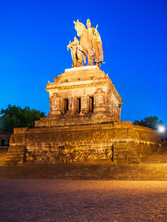 Memorial of German Unity at Deutsches Eck in Koblenz. Koblenz is a city on the Rhine, joined by the Moselle river.の写真素材