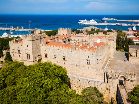 Rhodes old town aerial panoramic view in Rhodes island in Greeceの写真素材