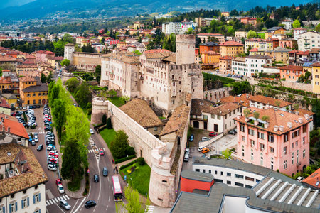 Buonconsiglio Castle or Castello del Buonconsiglio aerial view. Buonconsiglio is a castle in Trento in Trentino Alto Adige Sudtirol region in Italy.の写真素材