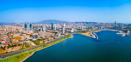 Skyscrapers aerial panoramic view in Bayrakli, Izmir. Bayrakli is a modern business district of Izmir city in Turkey.の写真素材