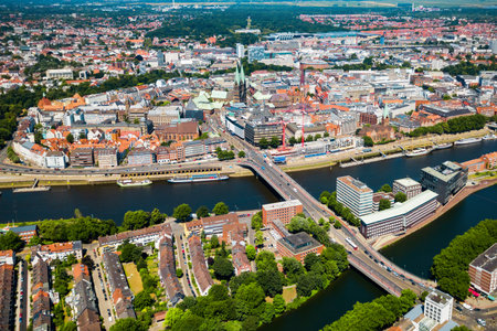Bremen old town aerial panoramic view in Germanyの写真素材