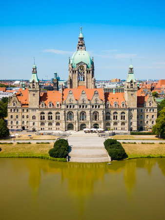 New Town Hall or Neues Rathaus in Hannover city, Germanyの写真素材