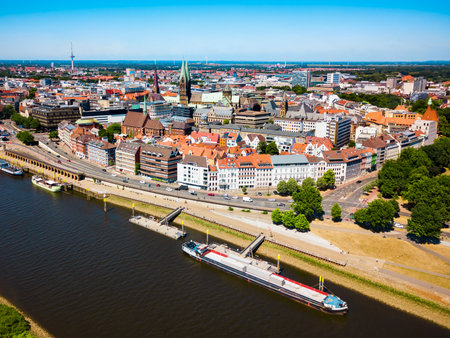 Bremen old town aerial panoramic view in Germanyの写真素材