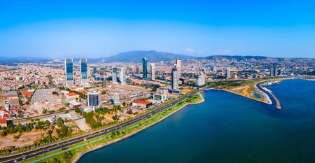 Skyscrapers aerial panoramic view in Bayrakli, Izmir. Bayrakli is a modern business district of Izmir city in Turkey.の写真素材