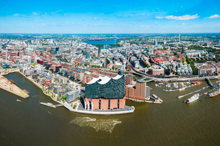 Hamburg city centre aerial panoramic view in Germanyの写真素材