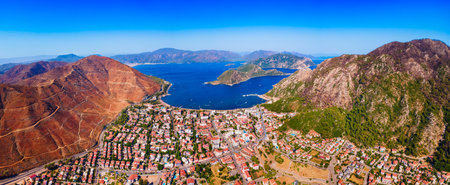 Icmeler city beach aerial panoramic view. Icmeler is a town near Marmaris city in Mugla Province, Turkey.の写真素材