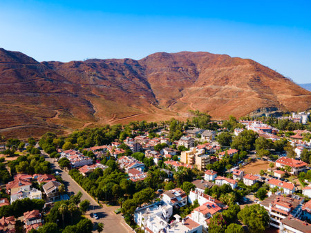 Icmeler town aerial panoramic view. Icmeler is a small town near Marmaris city in Mugla Province in Turkey.の写真素材