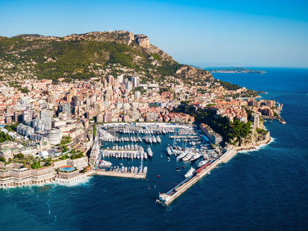 Monte Carlo, Monaco aerial panoramic view. Monaco is a country on the French Riviera near France in Europe.の写真素材
