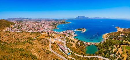 Datca city beach and marina aerial panoramic view. Datca is a resort town near Marmaris city in Mugla Province, Turkey.の写真素材