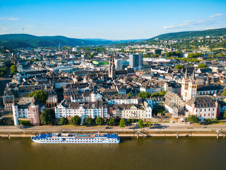 Koblenz old town aerial panoramic view. Koblenz is a city on the Rhine where it is joined by Moselle river.の写真素材