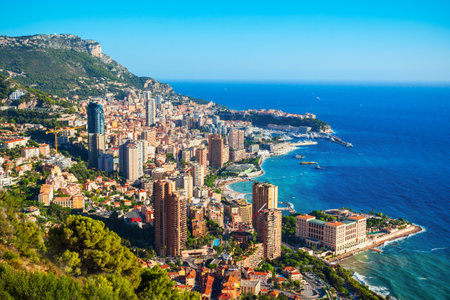 Monte Carlo, Monaco aerial panoramic view. Monaco is a country on the French Riviera near France in Europe.の写真素材