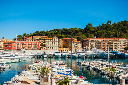 Nice port with boats and yachts. Nice is a city located on the French Riviera or Cote d'Azur in France.の写真素材