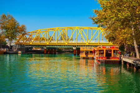 Bridge through Manavgat river in Manavgat city centre in Antalya region in Turkeyの写真素材