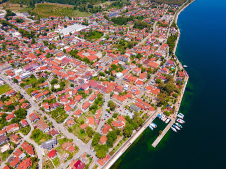 Koycegiz town and Koycegiz lake aerial panoramic view in Mugla Province in Turkeyの写真素材