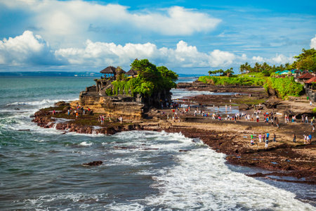 Pura Tanah Lot Temple and rock formation in Bali island in Indonesiaの写真素材