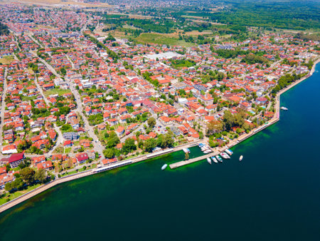 Koycegiz town and Koycegiz lake aerial panoramic view in Mugla Province in Turkeyの写真素材