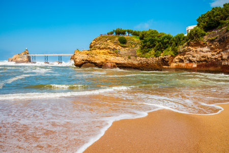 Plage du Port Vieux is a public beach in Biarritz city on the Bay of Biscay on the Atlantic coast in Franceの写真素材