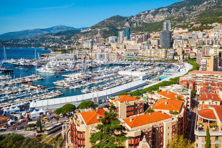 Monte Carlo, Monaco aerial panoramic view. Monaco is a country on the French Riviera near France in Europe.の写真素材