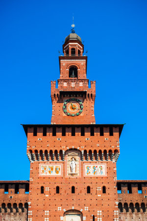 Sforza Castle or Castello Sforzesco is located in Milan city in northern Italy.の写真素材