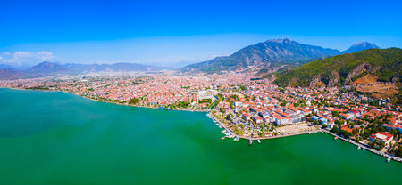 Fethiye city centre aerial panoramic view. Fethiye is a city in Mugla Province in Turkey.の写真素材