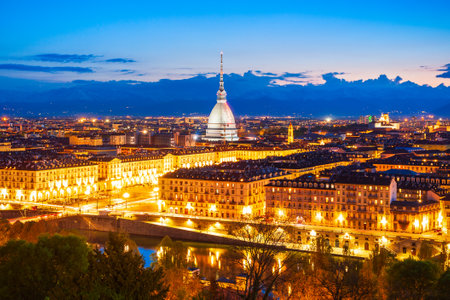 Turin city aerial panoramic view, Piedmont region of Italyの写真素材