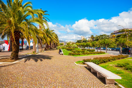 Promenade in the public park near the La Spezia city port, Liguria region of Italyの写真素材