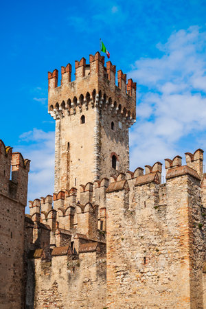 Scaligero Castle is a fortress in the historical center of Sirmione town at the Garda Lake in Italyの写真素材